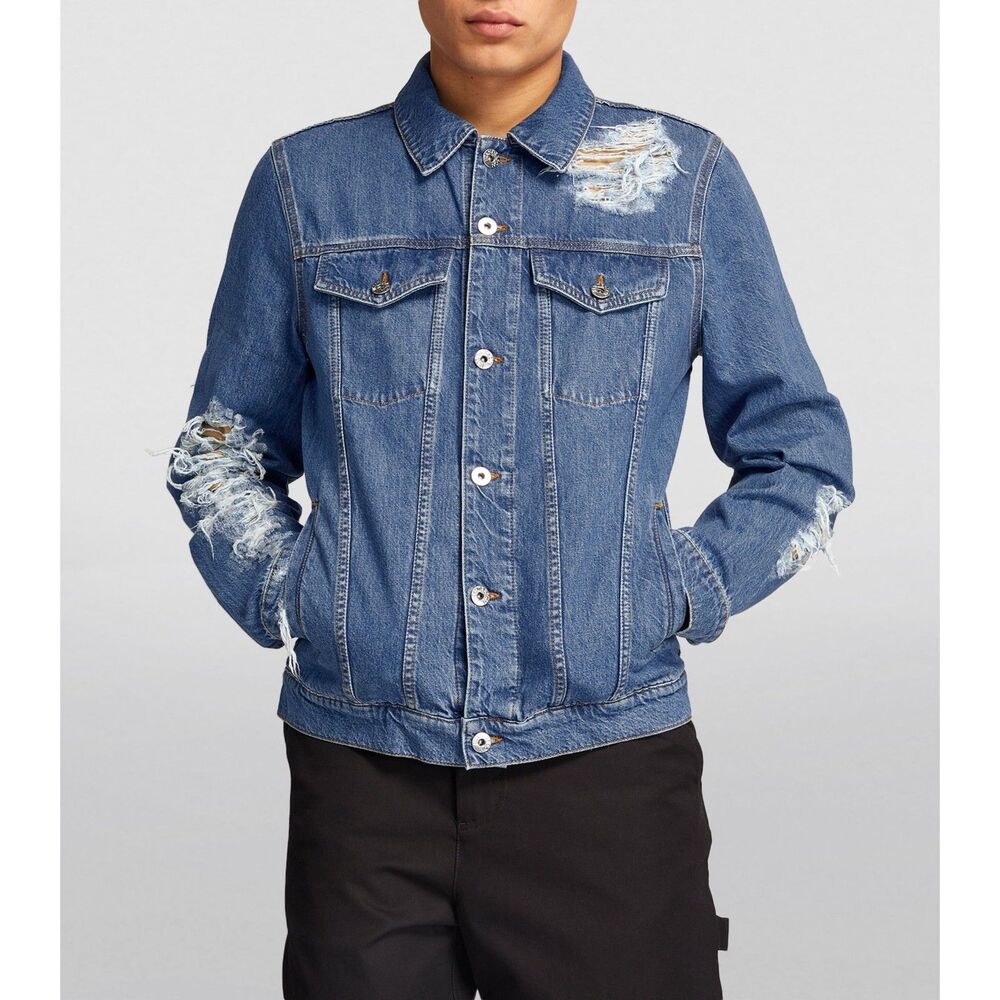 JW ANDERSON Mens Jean Jacket Medium Button Up Distressed Stretch Denim $1050